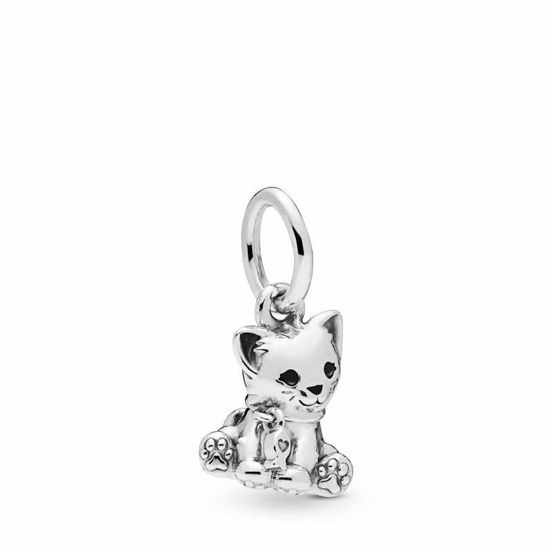 Pandora Sweet Cat Dangle Charm Ireland - Sterling Silver/Enamel/Black - 372856UDM